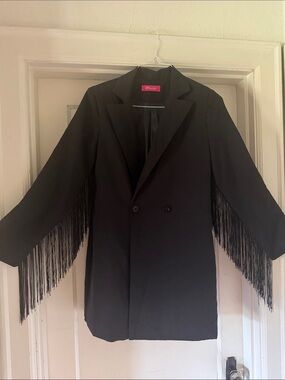 Women's Black Fringe-Trim Double-Breasted Blazer